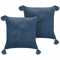 Set of 2 Decorative Cushions SETARIA Velvet 45 x 45 cm Dark Blue Plant Pattern