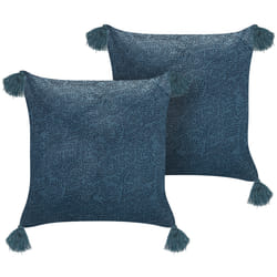 Set of 2 Decorative Cushions SETARIA Velvet 45 x 45 cm Dark Blue Plant Pattern