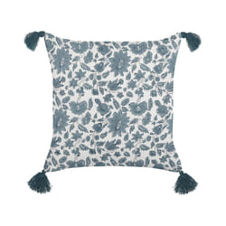 Cotton Cushion Floral Pattern with Tassels 45 x 45 cm White and Blue RUMEX
