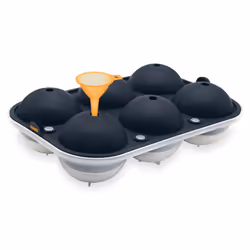 Deiss PRO Ice Ball Maker Mold & Plastic Funnel - 6 Perfect 2.5 Inch Ice Spheres in Flexible Silicone Tray - Plastic Funnel fo ...