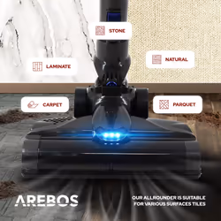 AREBOS cordless vacuum cleaner | 2-in-1 hand and floor | 2 powerful suction modes | Bagless |up to 55 minutes |wall charging station| Blue