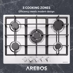 AREBOS gas hob 5 burners | stainless steel | incl. pot rack & ignition fuse