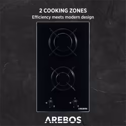 AREBOS gas hob 2 burners | glass ceramic | incl. pan support & ignition fuse