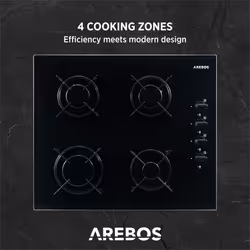 AREBOS gas hob 4 burners | glass ceramic | incl. pot holder & ignition fuse