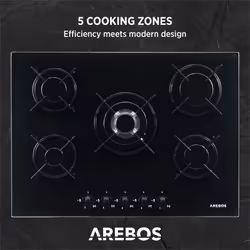 AREBOS gas hob 5 burners glass ceramic gas cooker built-in cooker natural gas
