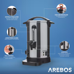 AREBOS Electric Catering Hot Drink Dispenser Mulled Wine Dispenser with Timer and Thermostat stainless steel 6,8 L