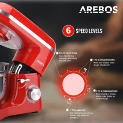 Stand Mixer Food Processer 1500W | Mixer with 6L Stainless Steel Mixing Bowl |Red