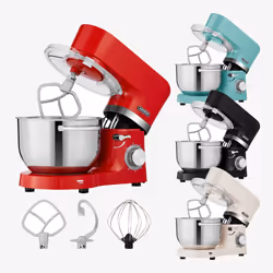 AREBOS Stand Mixer Food Processor 1500W Red Kneading Machine with 2x Stainless Steel Mixing Bowls Low Noise Kitchen Mixer wit ...