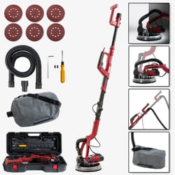 AREBOS Long-Neck Sander | Drywall-Wall-Ceiling Sander | 750 watt, Ã 225 mm | Swivel Head | with LED | Including 6 Sanding Discs and case