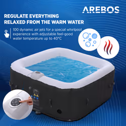 AREBOS Inflatable Hot Tub | Indoor/Outdoor Spa Pool 2400W | 4 persons | 154x154cm | 100 massage jets | heating | 600L | Incl. cover