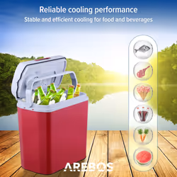 AREBOS 20 litre cool box | for cooling and keeping warm | mini fridge | thermoelectric cool box | with ECO mode | electric cool box | red