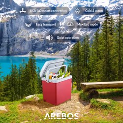 AREBOS 25 L cool box | for cooling and keeping warm | mini fridge | thermo-electric cool box | with ECO mode |12/230 V for car and plug socket  red