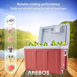AREBOS 40 litre cool box | for cooling and keeping warm | mini fridge | thermoelectric cool box | with ECO mode | electric cool box | red