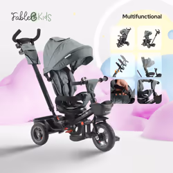 Fablekids Tricycle 5in1 Kids Tricycle Children Handlebar Bicycle Baby Stroller-Noemi-Grey