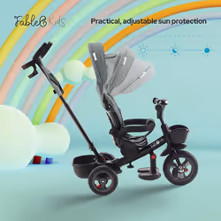 Fablekids Tricycle 5in1 Kids Tricycle Children Handlebar Bicycle Baby Stroller-Noemi-Grey