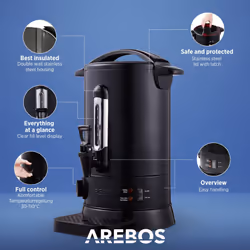 AREBOS Catering Urn | Mulled Wine Cooker 950 W | Hot Drink Dispenser 8.8 L with Drip Tray | Outlet Tap | Thermostat and Overheating Protection | Black