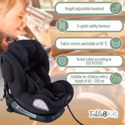 FableKids child car seat with Isofix | 360Â° rotatable | child seat i-Size 40 -150 cm | 5-point safety harness | 8-way adjustable headrest | Black