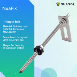 NuaSol Hanger Bolt with Adapter Plate M10 x 250 mm Stainless Steel - Pack of 4