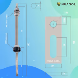 NuaSol Hanger Bolt with Adapter Plate M10 x 250 mm Stainless Steel - Pack of 4
