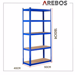 AREBOS Heavy Duty Shelving 180 x 90 x 40 cm | 875kg load capacity | 0,63 mm | 5 MDF boards Shelving Storage Shelving Cellar Shelving | Blue
