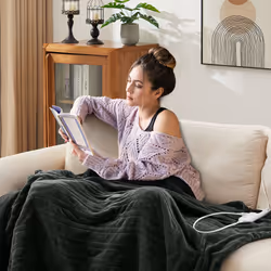 AREBOS Electric Blanket 160x120cm | heated blanket | machine washable | preheating function| 9 heat settings| incl. removable controller | Anthracite