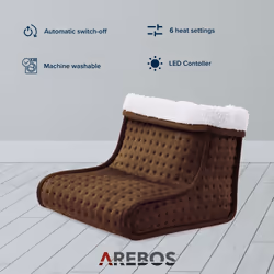AREBOS Foot Warmer |Electric Foot Heater |Automatic Switch-Off & overheating Protection |incl. LED Remote Control |Micro-Plush Material | Brown