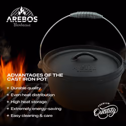AREBOS Dutch Over BBQ Set made of cast iron with wooden box including protective glove