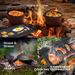 AREBOS Dutch Over BBQ Set made of cast iron with wooden box including protective glove