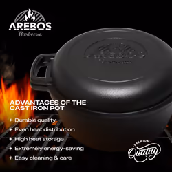 AREBOS Dutch Oven BBQ 2in1 Cast Iron Pot Braising Pot Fire Pot Cooking Pot Grill