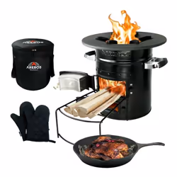 AREBOS Rocket Stove incl. Cast Iron Grill Pan with Carrying Bag & Gloves | Dutch Oven BBQ | Portable Camping Cooker Wood Stov ...