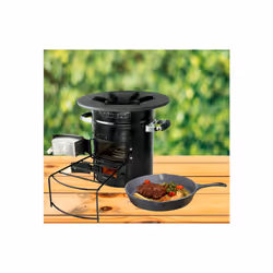 AREBOS Rocket Stove incl. Cast Iron Grill Pan with Carrying Bag & Gloves | Dutch Oven BBQ | Portable Camping Cooker Wood Stove | Outdoor Kitchen|Black
