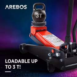 AREBOS 3T Hydraulic Trolley Floor Car Jack with integrated foot pedal | Underride height 130-508 mm |2 pads|Quick Lift Jack Stand