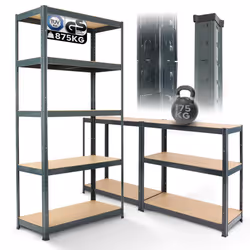 AREBOS 2x Heavy Duty Shelving 180 x 90 x 40 cm | 875kg load capacity | 0,63 mm | 5 MDF boards Shelving Storage Shelving Cella ...