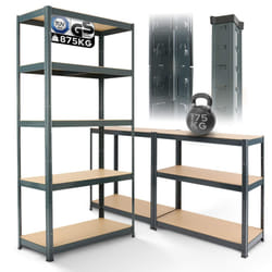 AREBOS 2x Heavy Duty Shelving 180 x 90 x 40 cm | 875kg load capacity | 0,63 mm | 5 MDF boards Shelving Storage Shelving Cellar Shelving |  Anthracite