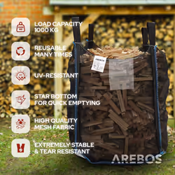 AREBOS Premium Wood Bag Big Bag 100x100x120 cm with 4 loops and filling skirt load capacity 1000 kg bags for building rubble, wood, garden waste
