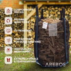 AREBOS Premium Wood Bag Big Bag 100x100x160 cm with 4 loops and filling skirt load capacity 1500 kg bags for building rubble, wood, garden waste