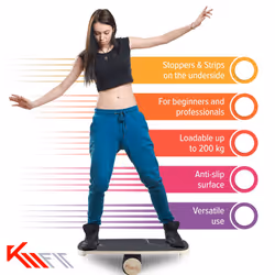 KM-Fit Balance Board | wooden balance board | indoor skateboard indoor board | surfboard for coordination training | strength & balance trainer