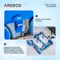 AREBOS Automatic Pool Robot | Pool Runner for pools up to max. 50 mÂ³ | Pool Vacuum Cleaner Floor Cleaner | 2 Cleaning Modes