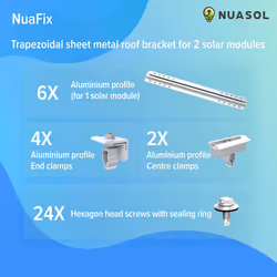 NuaSol photovoltaic trapezoidal sheet metal roof mounting set | mounting, bracket for 2 modules | T-profile 40cm | solar panel bracket