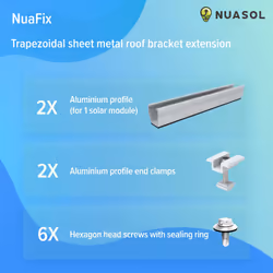 NuaSol photovoltaic trapezoidal sheet metal roof mounting set extension | mounting, bracket | U-profile 20cm