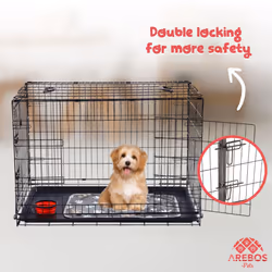 AREBOS dog cage 63 x 45 x 51cm | dog transport box car foldable | dog box foldable | transport box with 2 doors | incl. cosy blanket + bowl |S black