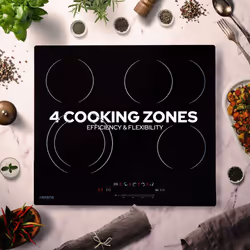 AREBOS glass ceramic hob | 6600 W | 4 hobs | 59 cm | self-sufficient | incl. dual cooking zone and roasting zone | with Sensor Touch | childproof lock