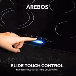 AREBOS glass ceramic hob | 6600 W | 4 hobs | 59 cm | self-sufficient | incl. dual cooking zone and roasting zone | with Sensor Touch | childproof lock