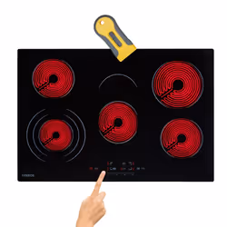 AREBOS glass ceramic hob | 8700 W | 5 hobs | 77 cm | self-sufficient | incl. three-ring zone and roasting zone | with Sensor  ...