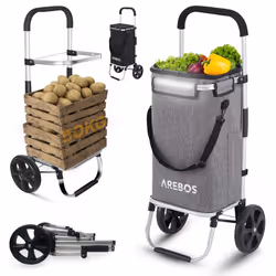 AREBOS 3in1 shopping trolley | trolley large 56 L| shopping trolley with cooler compartment | shopping bag with wheels | fold ...