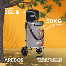 AREBOS 3in1 shopping trolley | trolley large 56 L| shopping trolley with cooler compartment | shopping bag with wheels | foldable shopper | grey