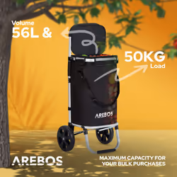 AREBOS 3in1 shopping trolley | trolley large 56 L| shopping trolley with cooler compartment | shopping bag with wheels | foldable shopper | black