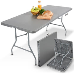AREBOS Garden Beer Table | foldable | 182 x 74 x 74 cm | rattan look | camping table | party table | folding table | Ink. Carrying handle | Anthracite