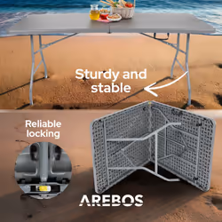 AREBOS Garden Beer Table | foldable | 182 x 74 x 74 cm | rattan look | camping table | party table | folding table | Ink. Carrying handle | Anthracite