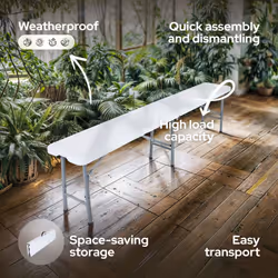 AREBOS 2x Beer Bench Folding Bench I Carrying Handle | 183 x 28 x 43 cm Folding Bench Camping Garden Party Bench Beer Tent Bench | White